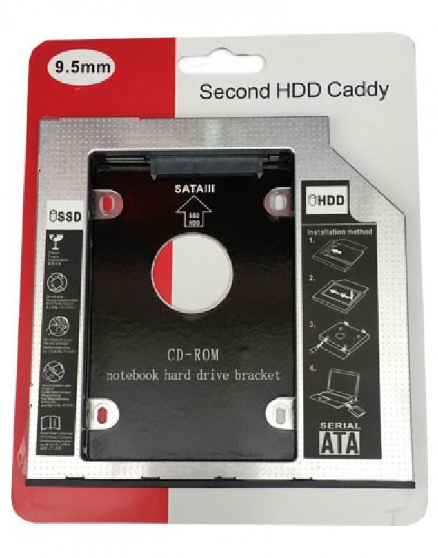 9.5 MM İNCE HDD CADDY LAPTOP DVD TO SSD KIZAK KUTU SATA