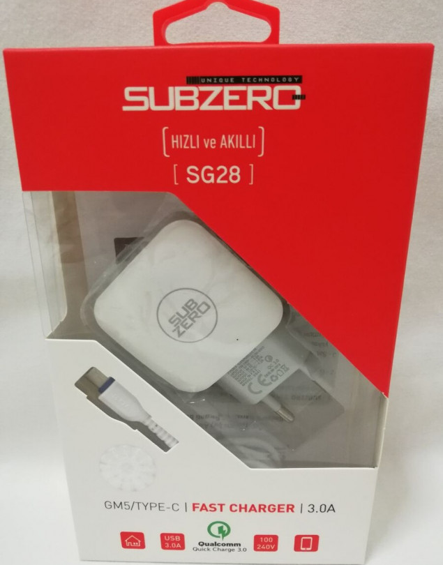 Subzero SG28 3.0A Type-C Hızlı ve Akıllı Şarj Cihazı BEYAZ