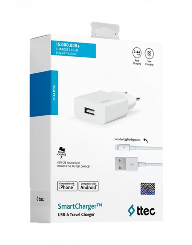 TTEC SMART CHARGER 2.1A IPHONE IOS LIGTNING SEYAHAT ŞARJ ALETİ 2SCS20LB