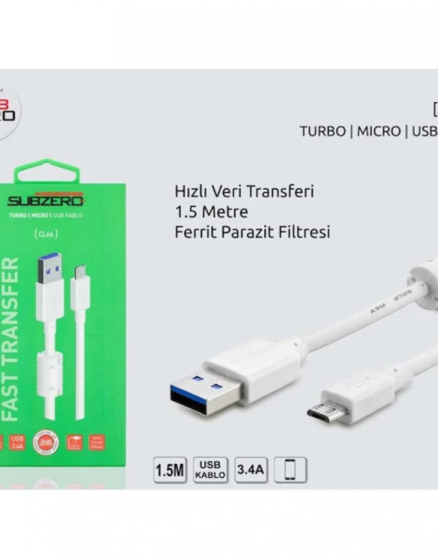 SUBZERO CL66 MICRO MİKRO 3.4 AMPER 3,4A HIZLI 1.5 1,5 METRE