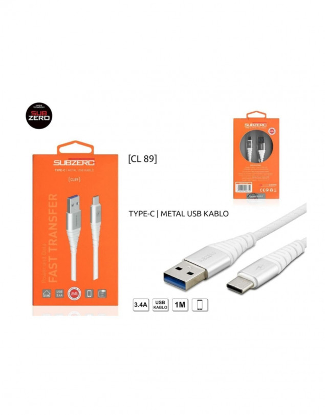 SUBZERO CL89 3.4 AMPER TYPE-C METAL HIZLI FAST ŞARJ KABLOSU 1 METRE