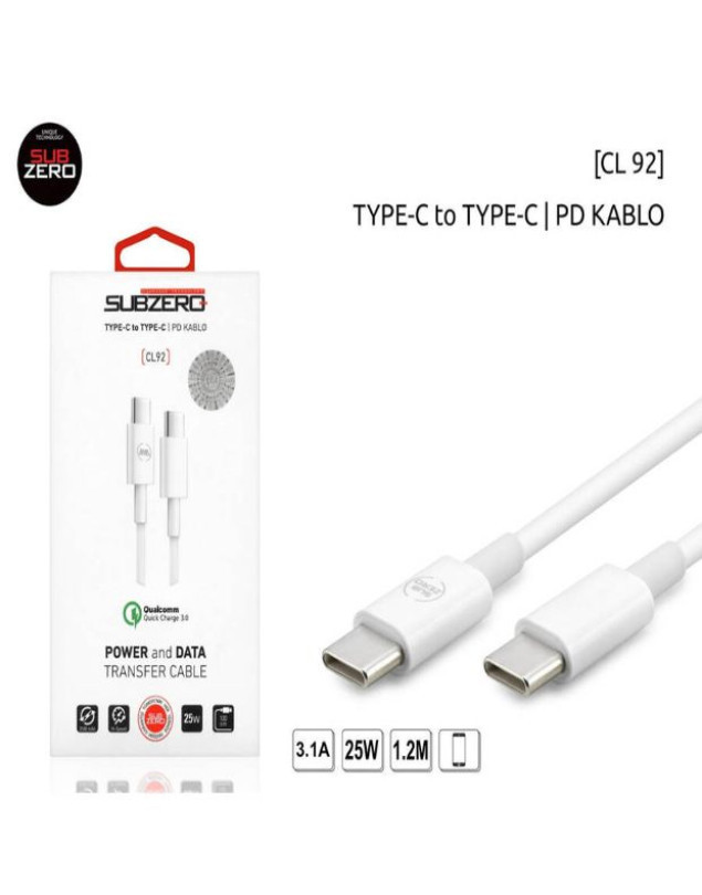 TYPE-C To  TYPE-C PD Kablo 25W 3.1A 1.2 Metre Subzero CL92